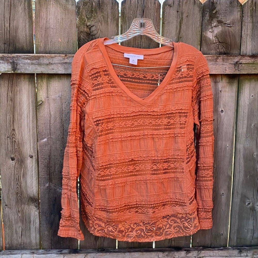 Skye’s the Limit Lace-Trim V-Neck Top - Orange